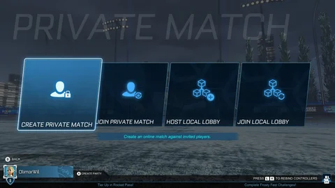 Rocket league private play menu