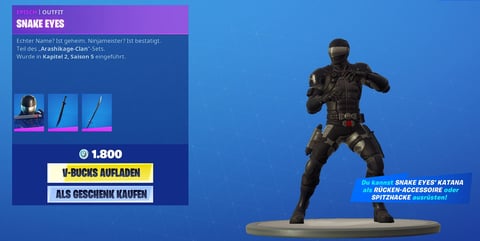 Snake eyes set fortnite