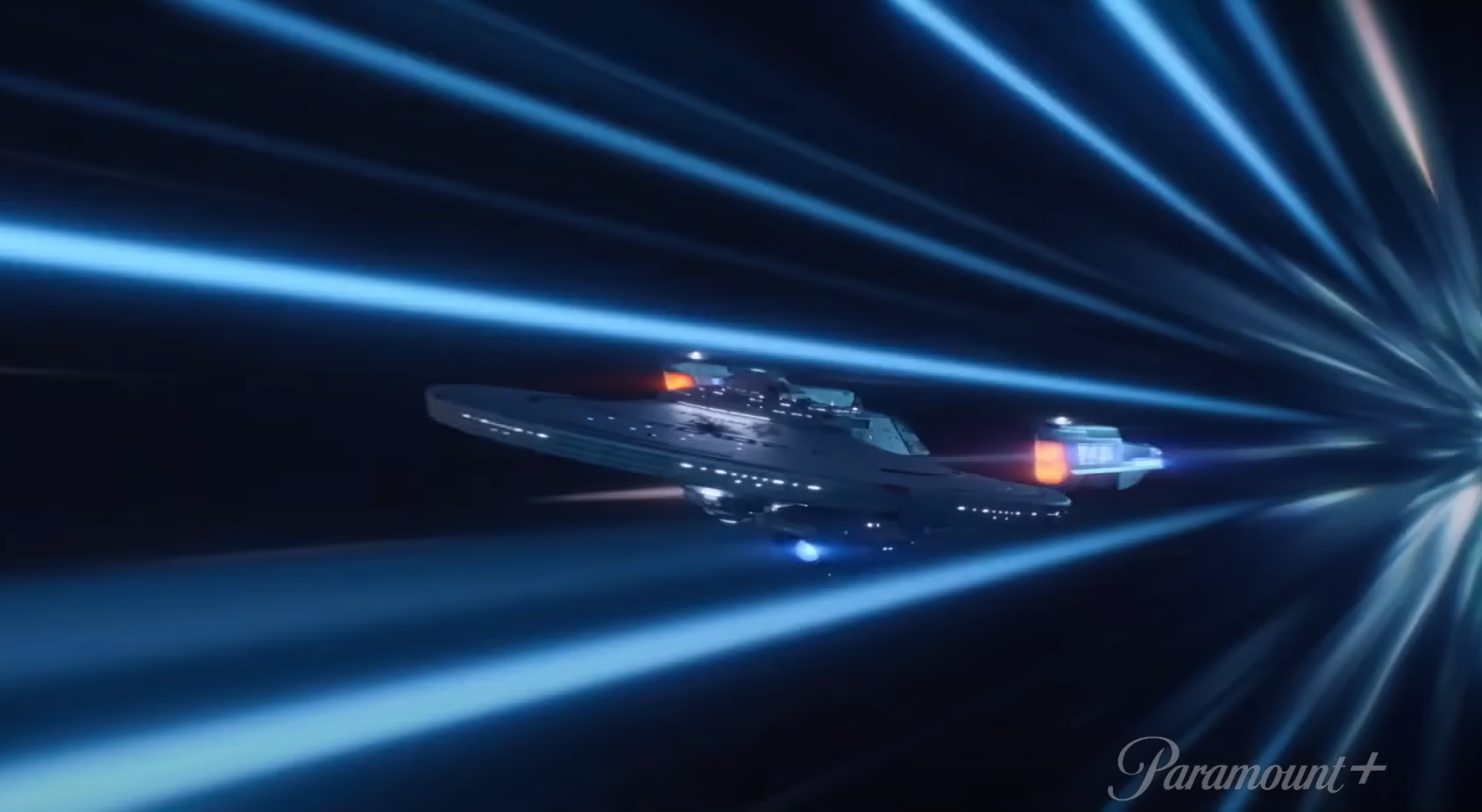 The Enterprise on warp speed in Star Trek: Picard