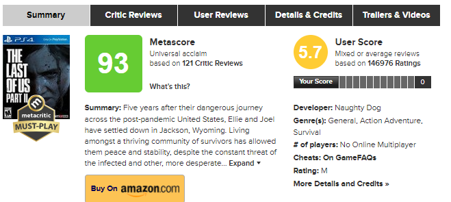 The last of us 2 Metacritic