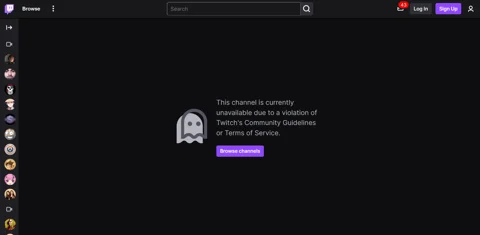 Twitch channel removed