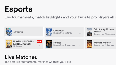 Twitch front page esports tab