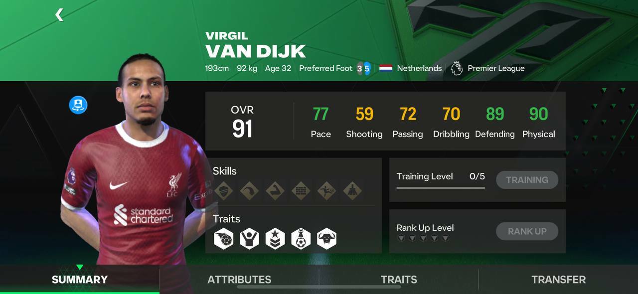 Best Defender EA Sports FC Mobile Virgil Van Dijk