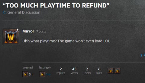 Warcraft III reforged refund denied playtime