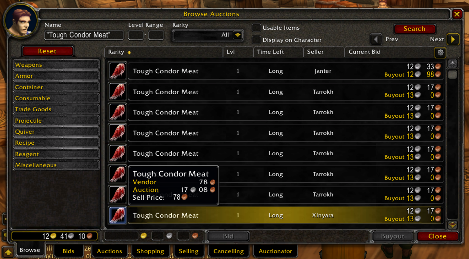 WoW Classic auction house interface