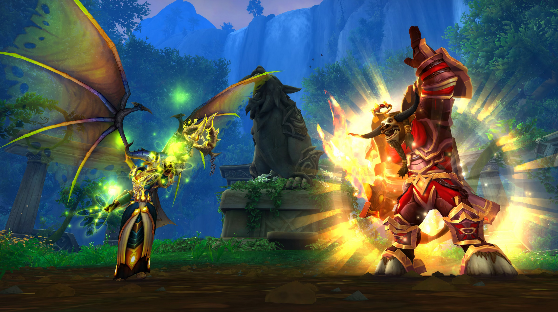 Human Warlock and Tauren Paladin casting in World of Warcraft