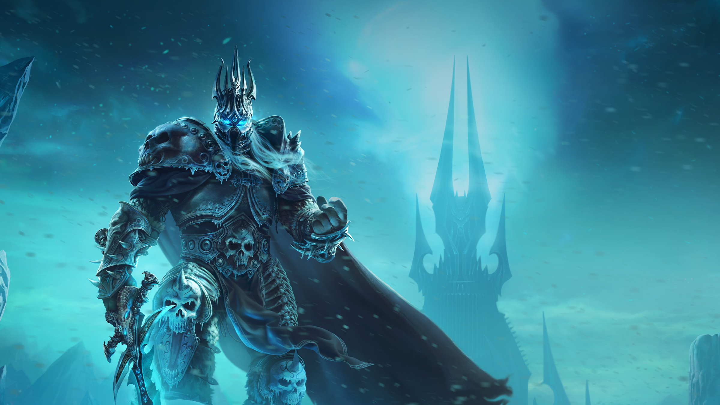 The Lich King in front of Icecrown citadel in World of Warcraft