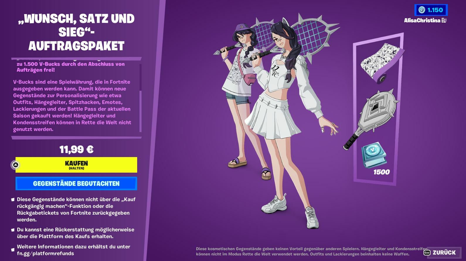 Fortnite Wunsch Satz und Sieg Auftragspaket