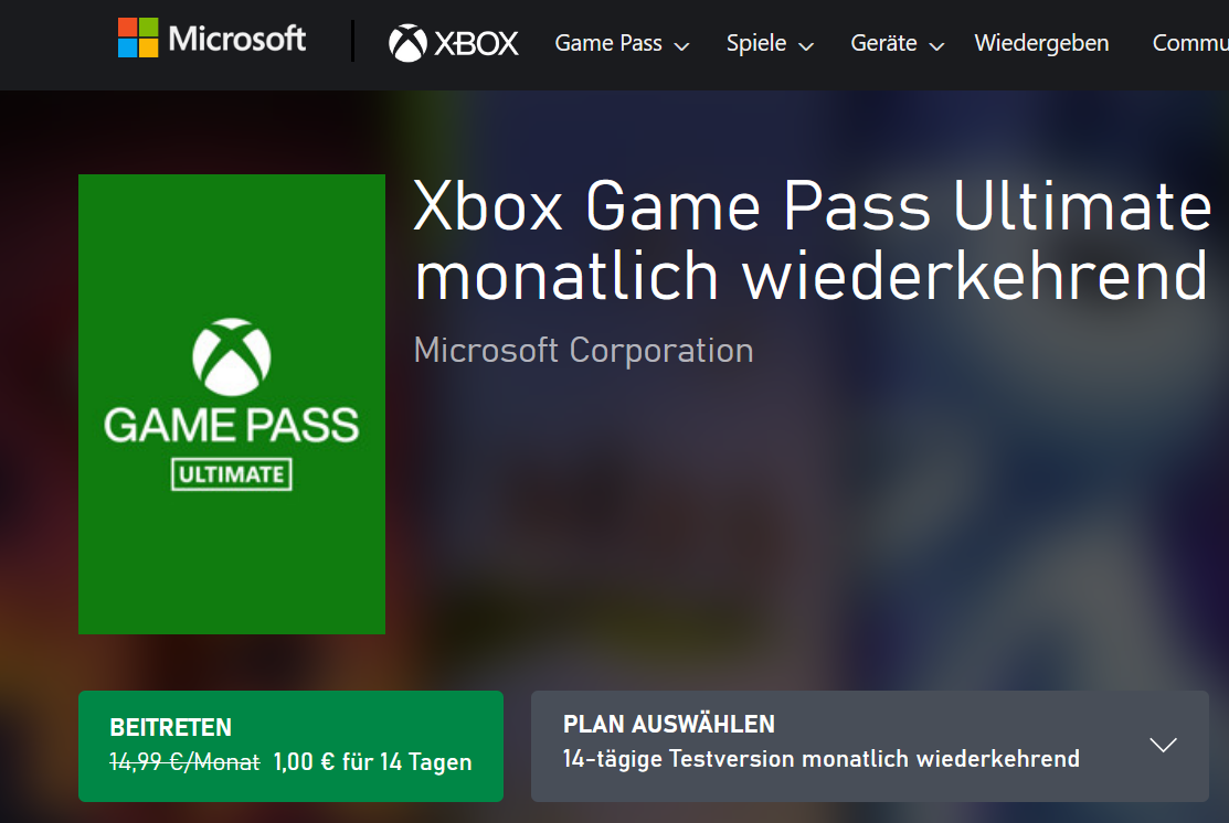 Xbox Game Pass Landing Page