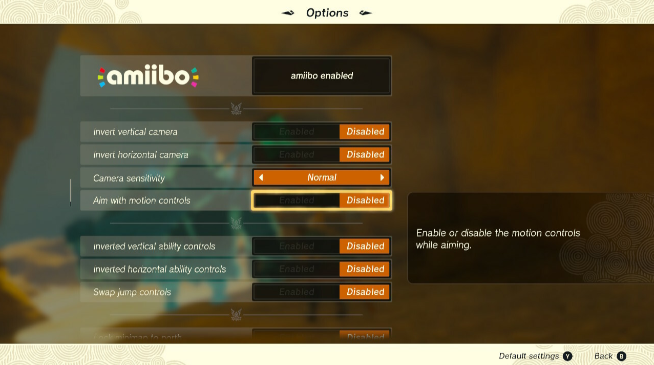 Zelda TotK In-game settings